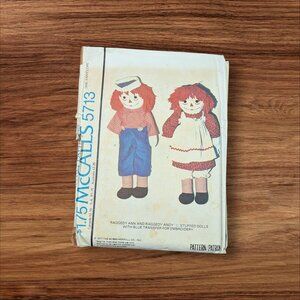 McCalls 5713 Raggedy Ann & Andy Stuffed Doll Pattern 15" 1977 r